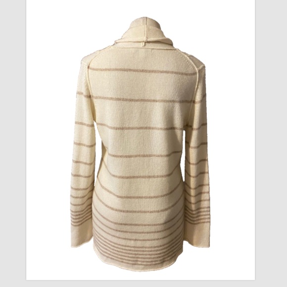 Banana Republic Cardigan Sweater Cream Brown M Medium Stripe Wool Cashmere Touch - Picture 2 of 8